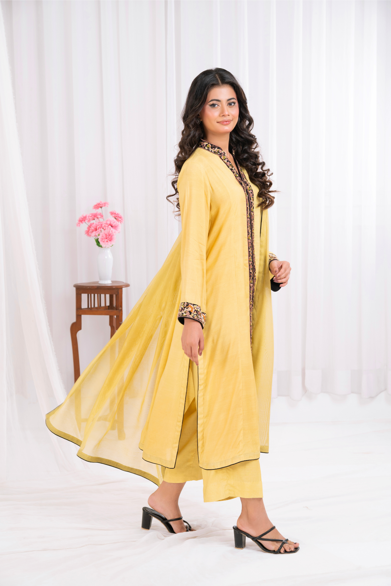 Front open sun yellow with black embroidery