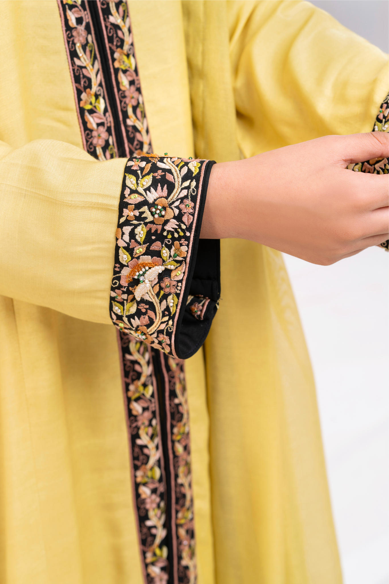 Front open sun yellow with black embroidery