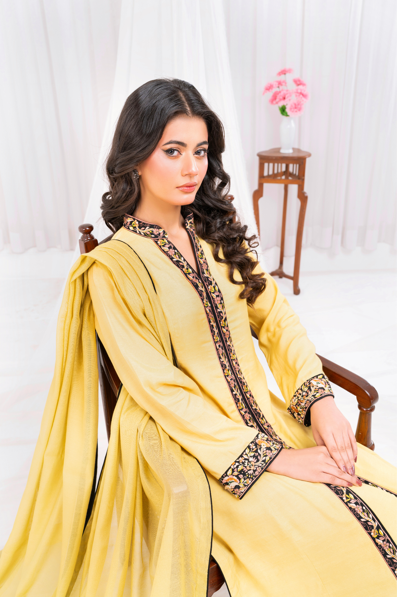 Front open sun yellow with black embroidery