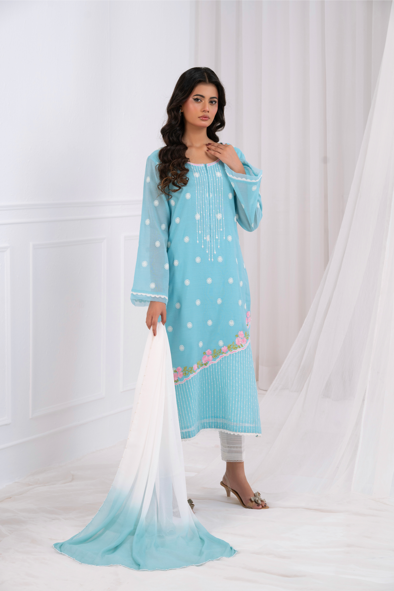 Blue Khaddi cotton Embroided