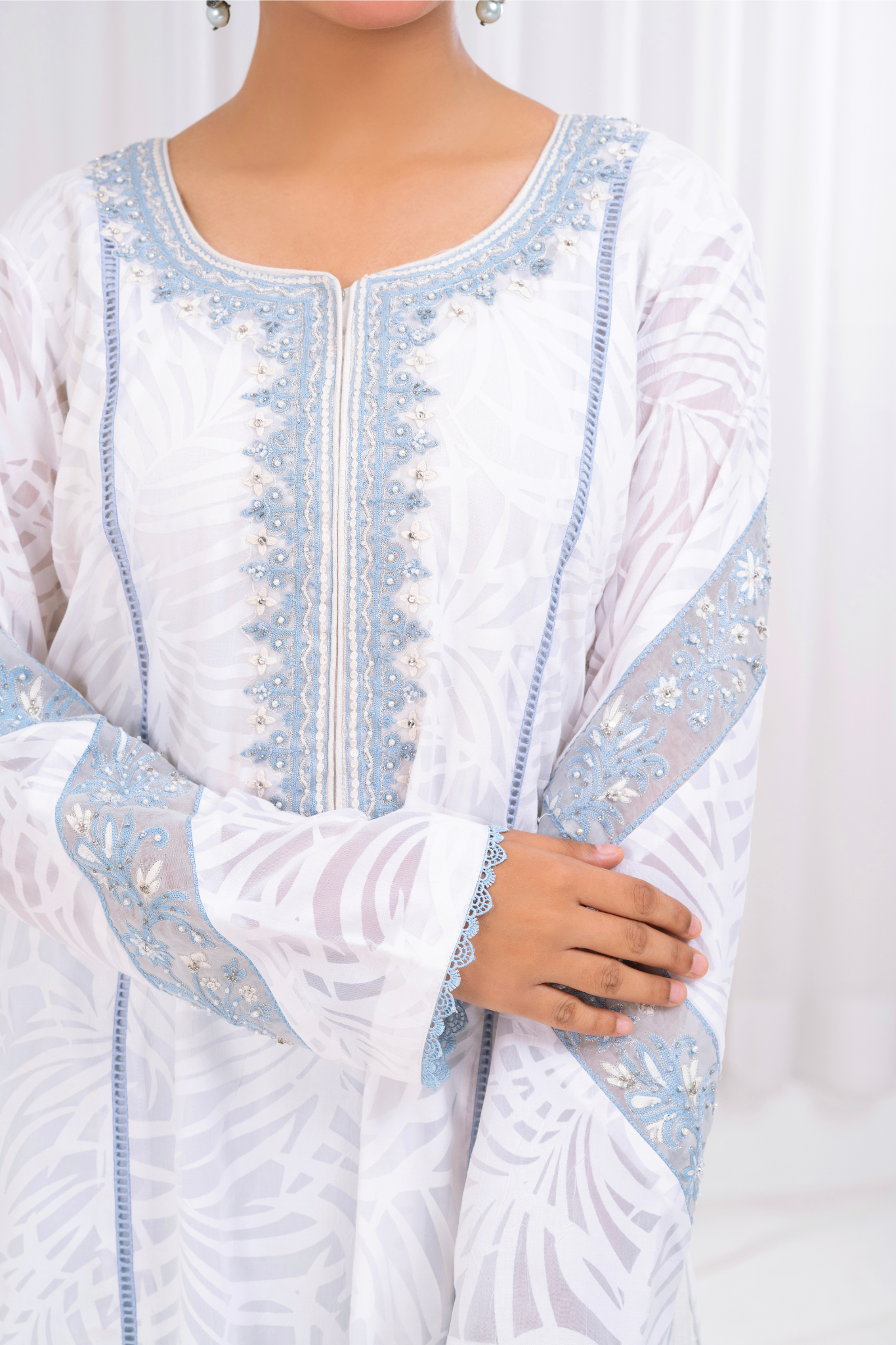 Swiss Lawn self Design with Blue Embroidery