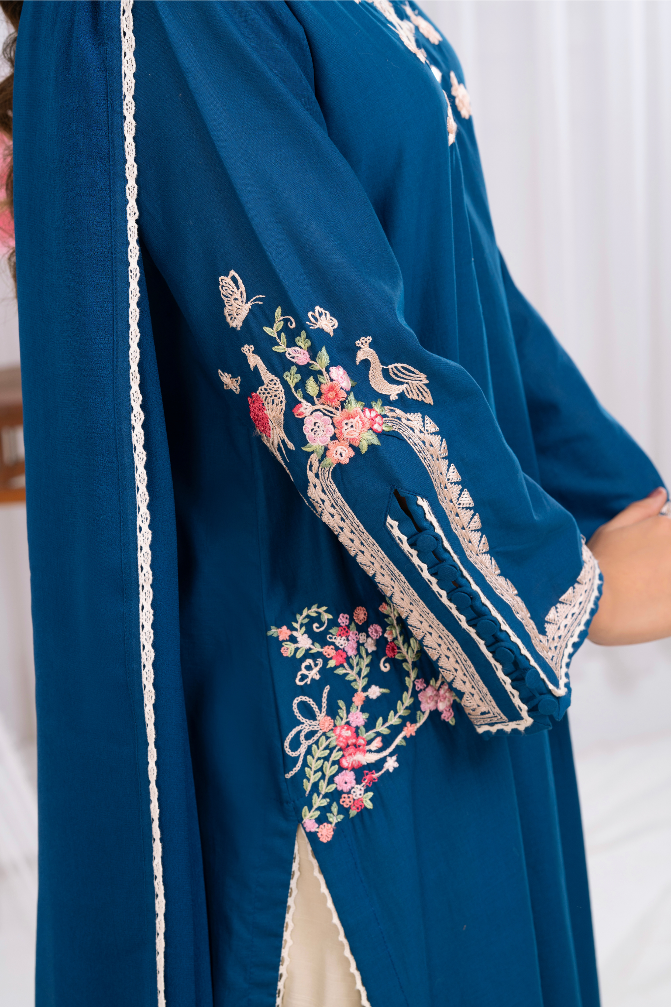 Teal Blue with Mirror Work and Embroidery