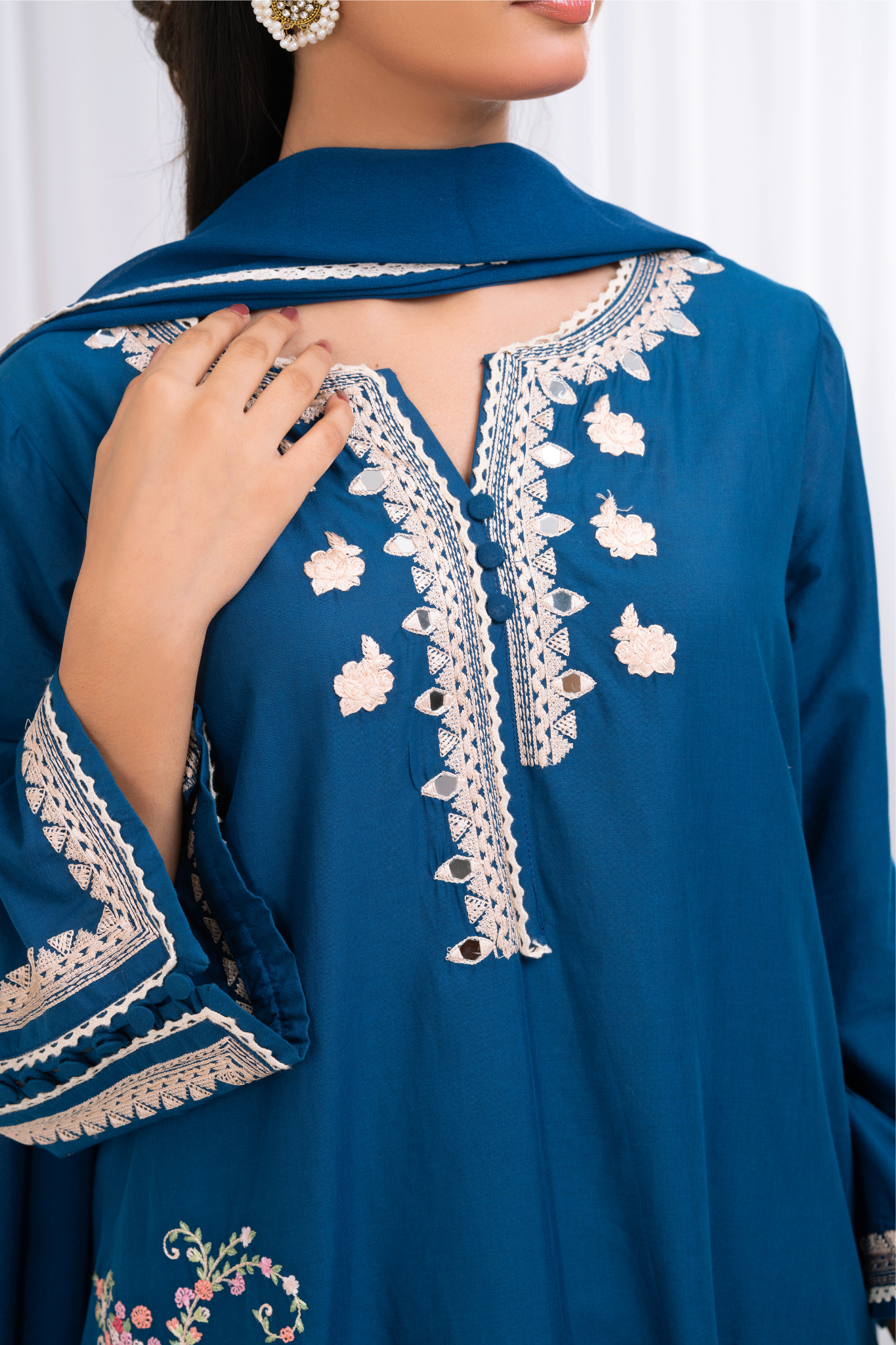 Blue dress with Mirror Work and Embroidery