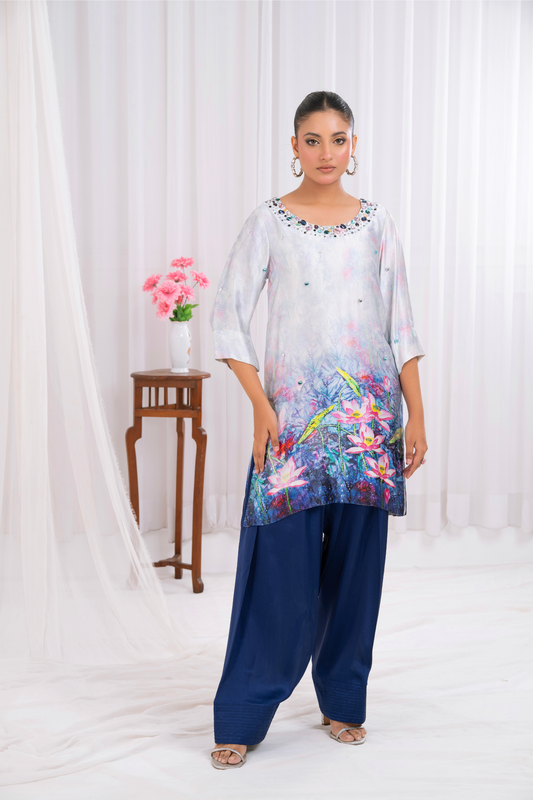 Screen Print stone work with Farshi Shalwar
