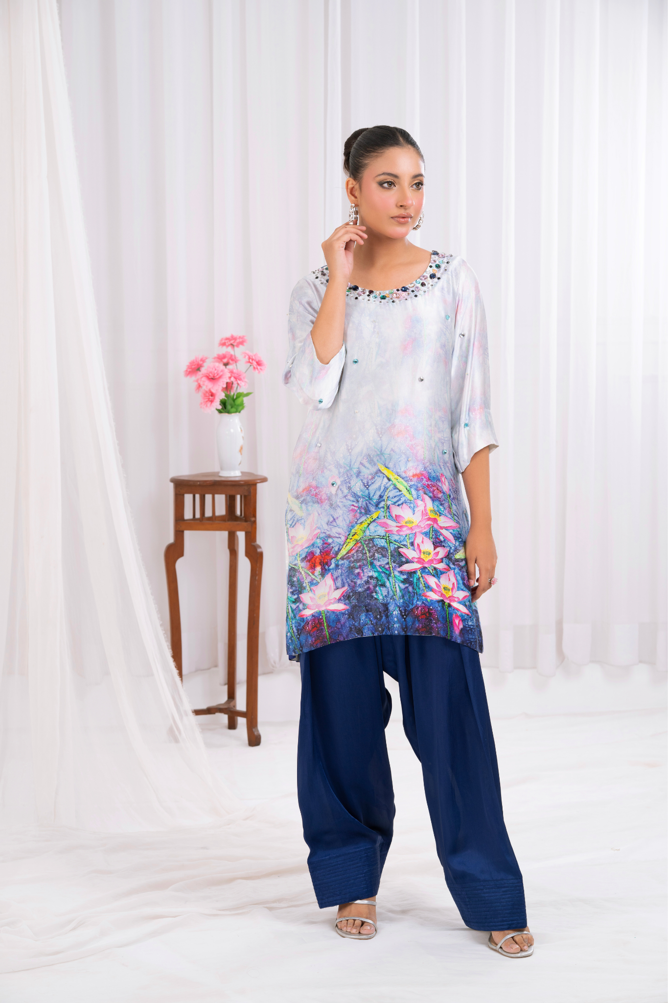 Screen Print stone work with Farshi Shalwar