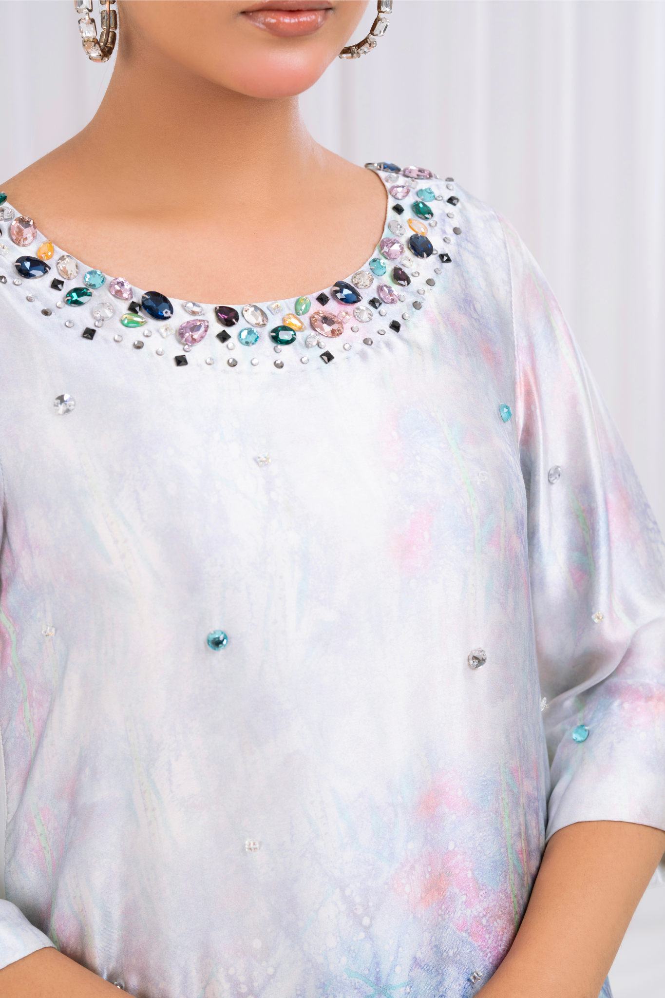 Screen Print stone work with Farshi Shalwar