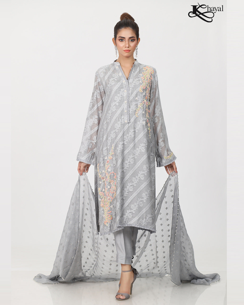 Grey jaal silk net