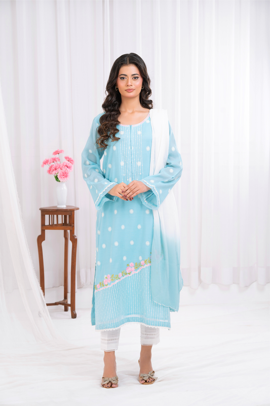 Blue Khaddi cotton Embroided