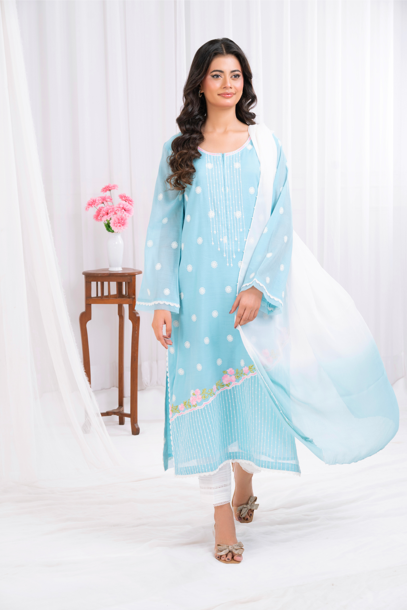 Blue Khaddi cotton Embroided