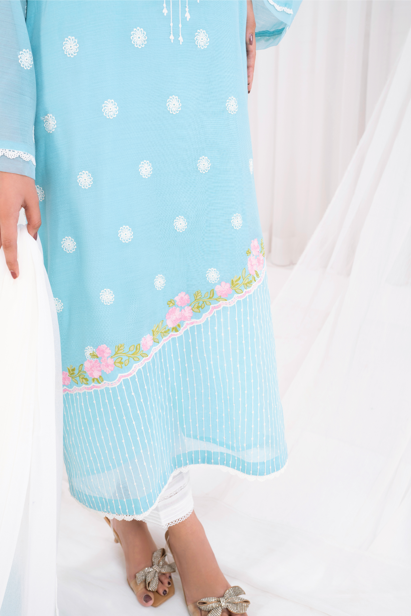 Blue Khaddi cotton Embroided