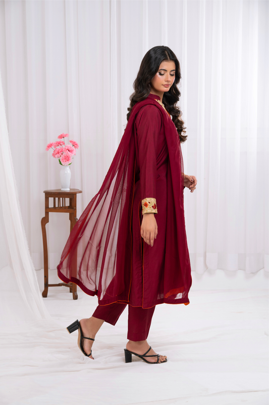 Maroon Khaddi Silk