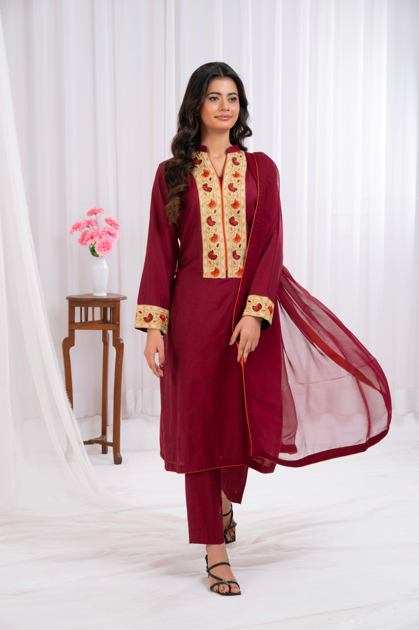 Maroon Khaddi Silk