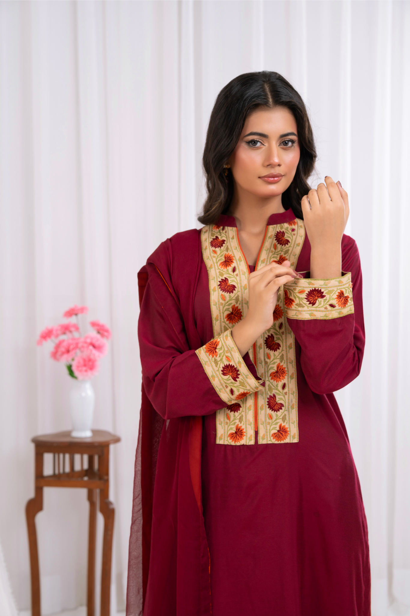 Maroon Khaddi Silk