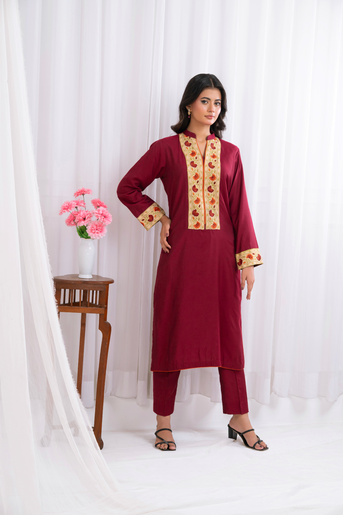 Maroon Khaddi Silk