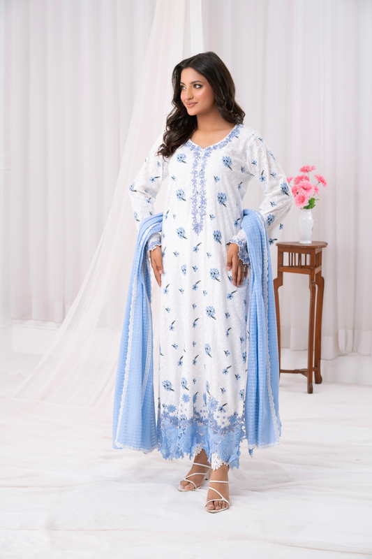 White Chicken with Blue Lace