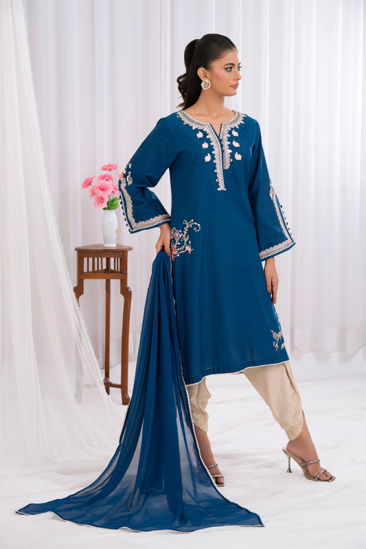 Teal Blue with Mirror Work and Embroidery