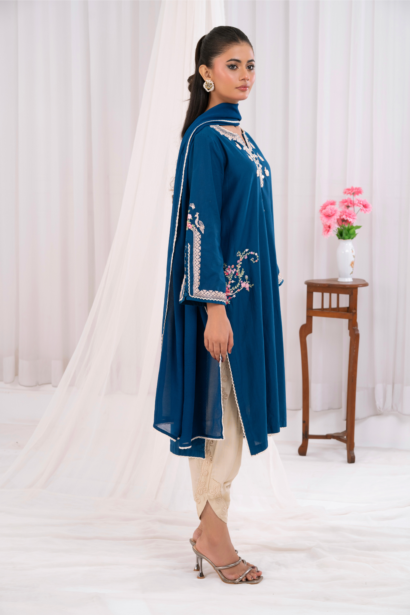 Teal Blue with Mirror Work and Embroidery