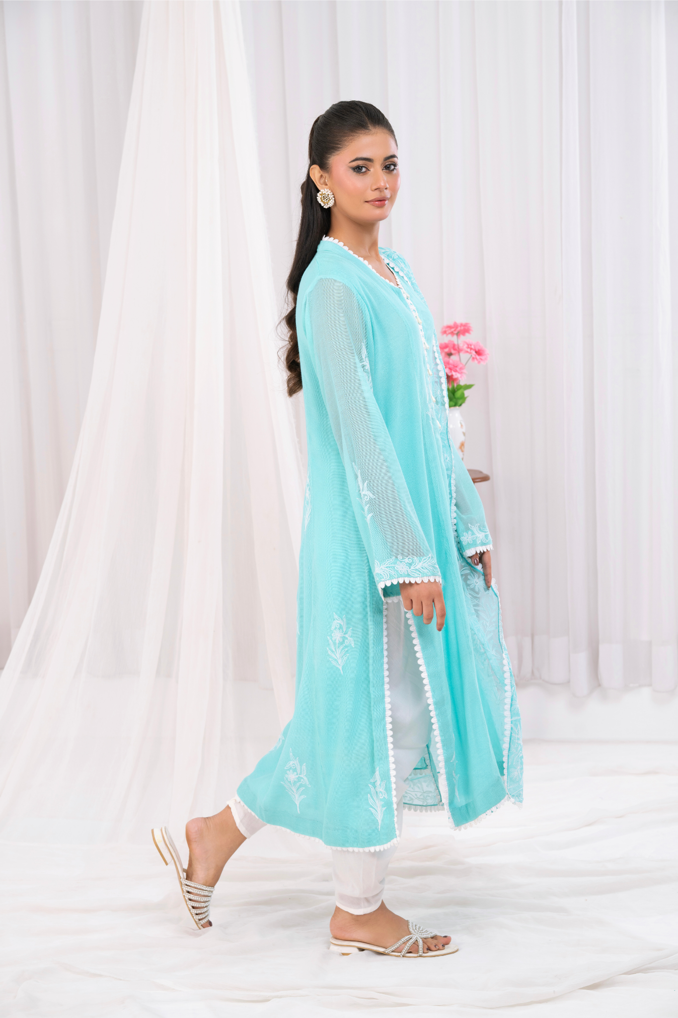 Blue shadow Dupatta with silk net Embroided Shirt