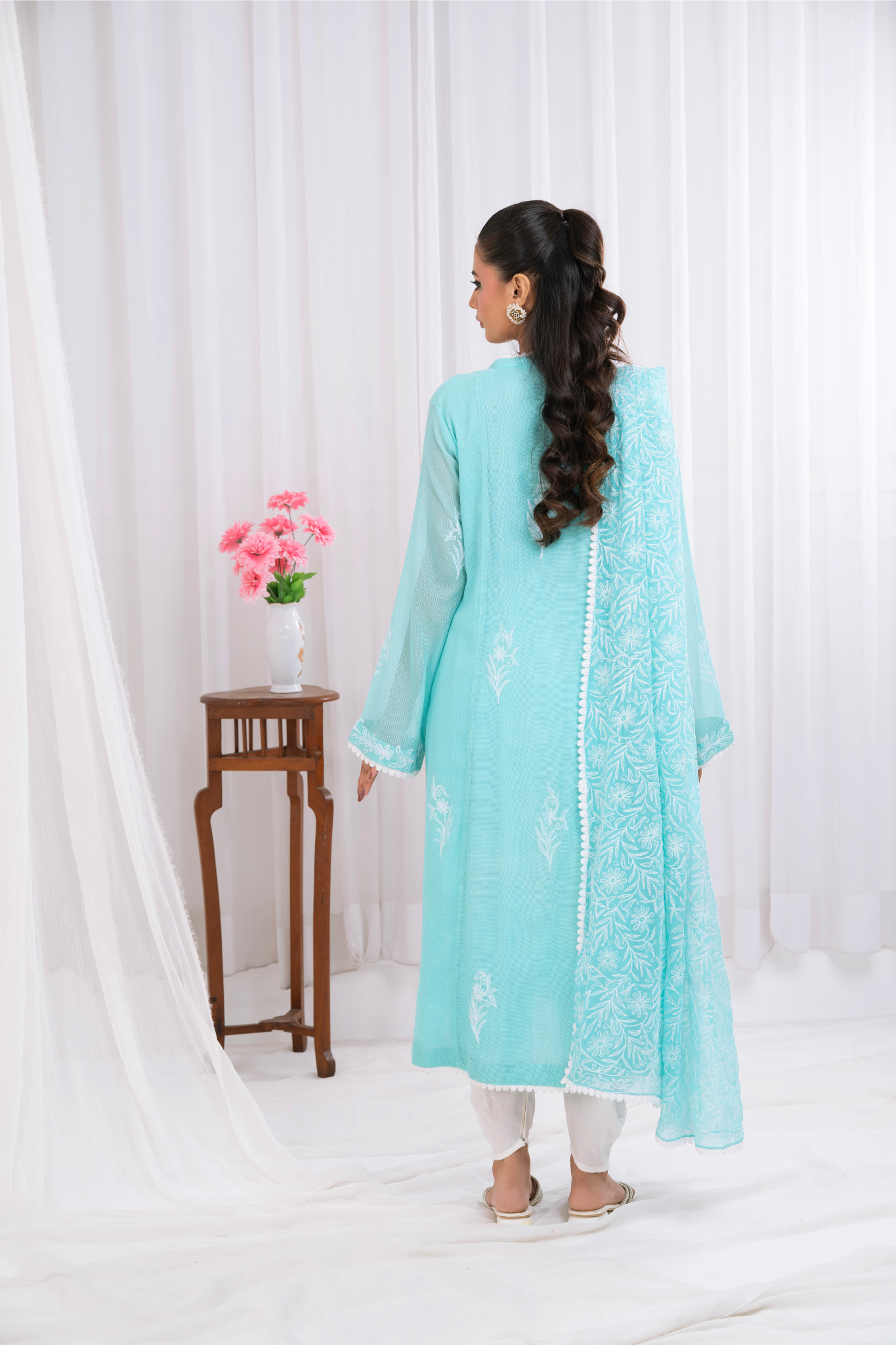 Blue shadow Dupatta with silk net Embroided Shirt