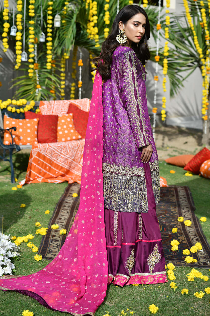 Pink and Purple Jamawar farshi lehenga