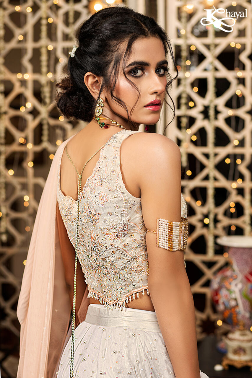 White and Pink Net Lehenga