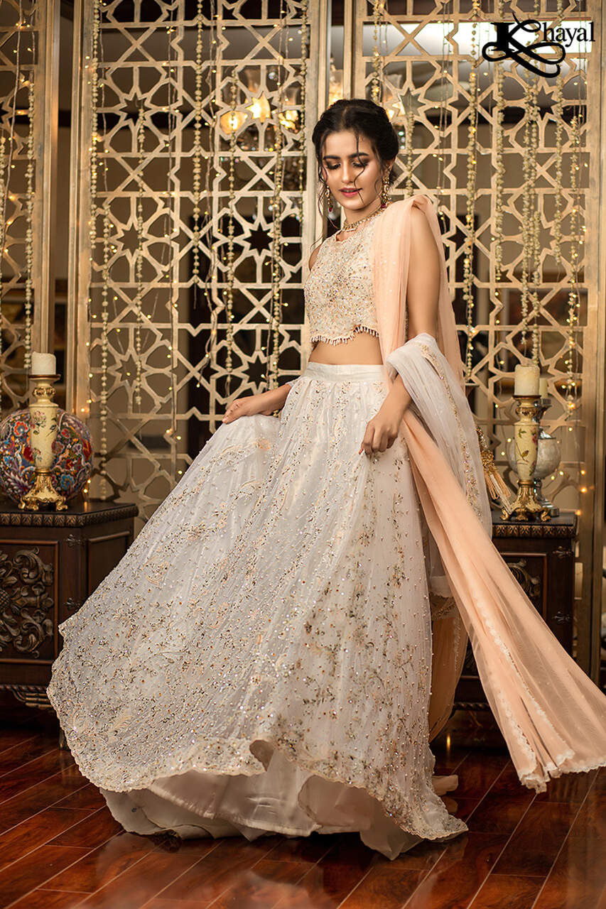 White and Pink Net Lehenga