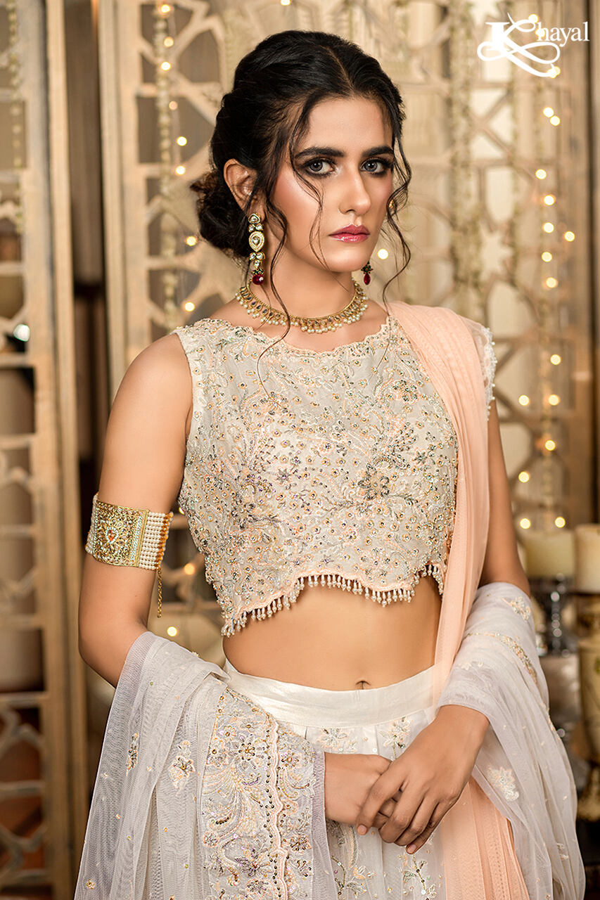 White and Pink Net Lehenga