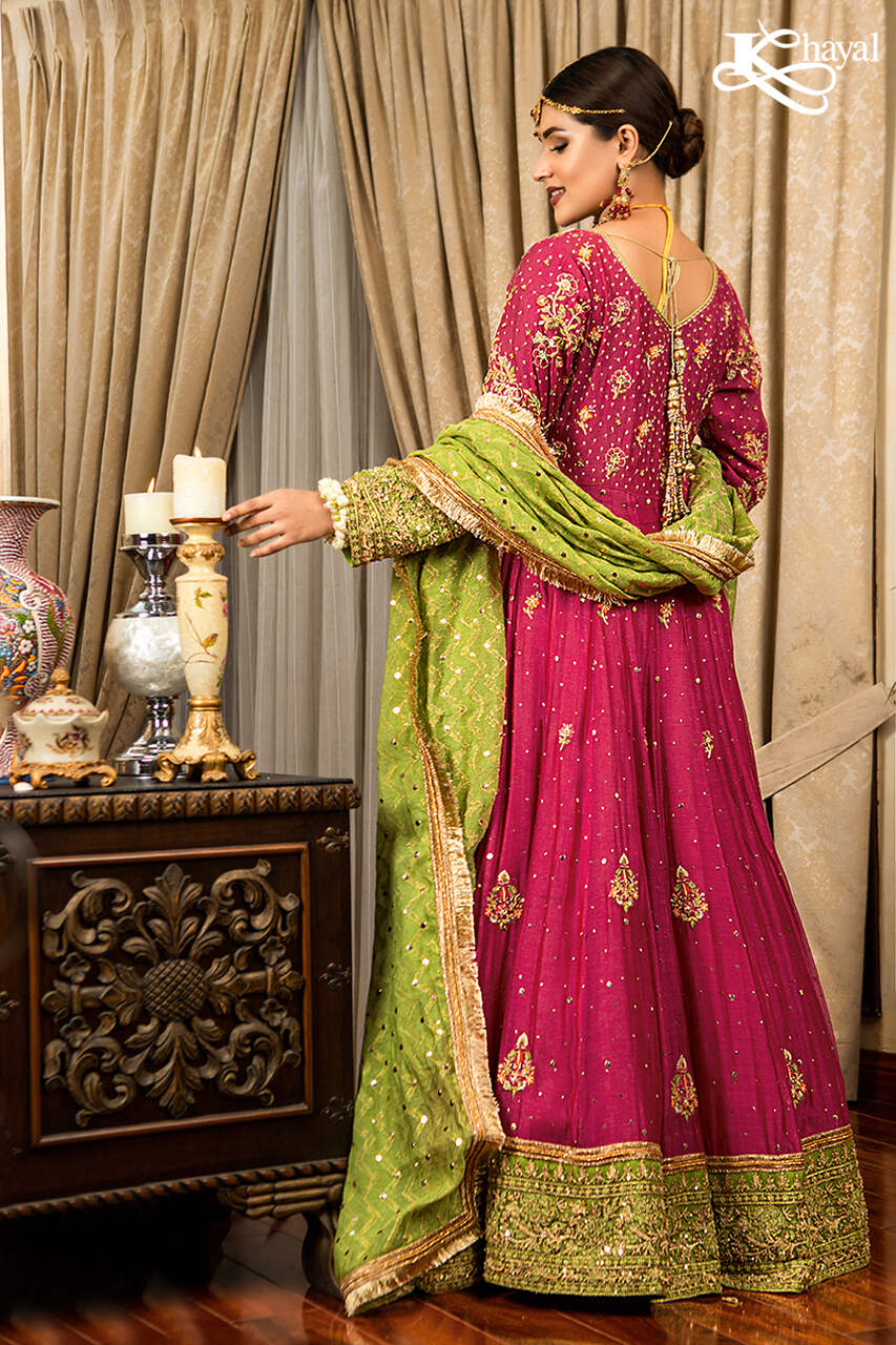 Watermelon Pink Peshwas with Green Dupatta