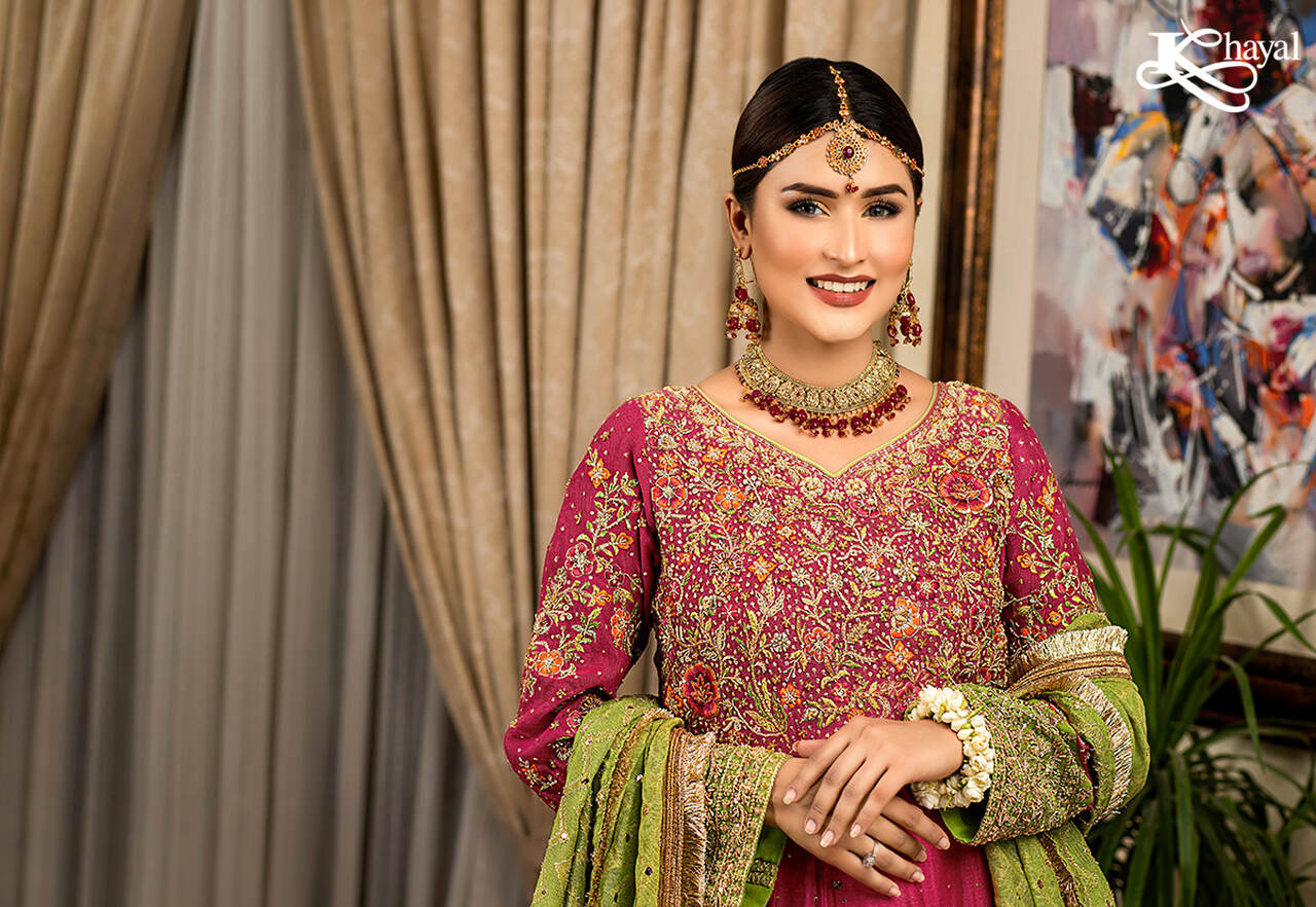 Watermelon Pink Peshwas with Green Dupatta