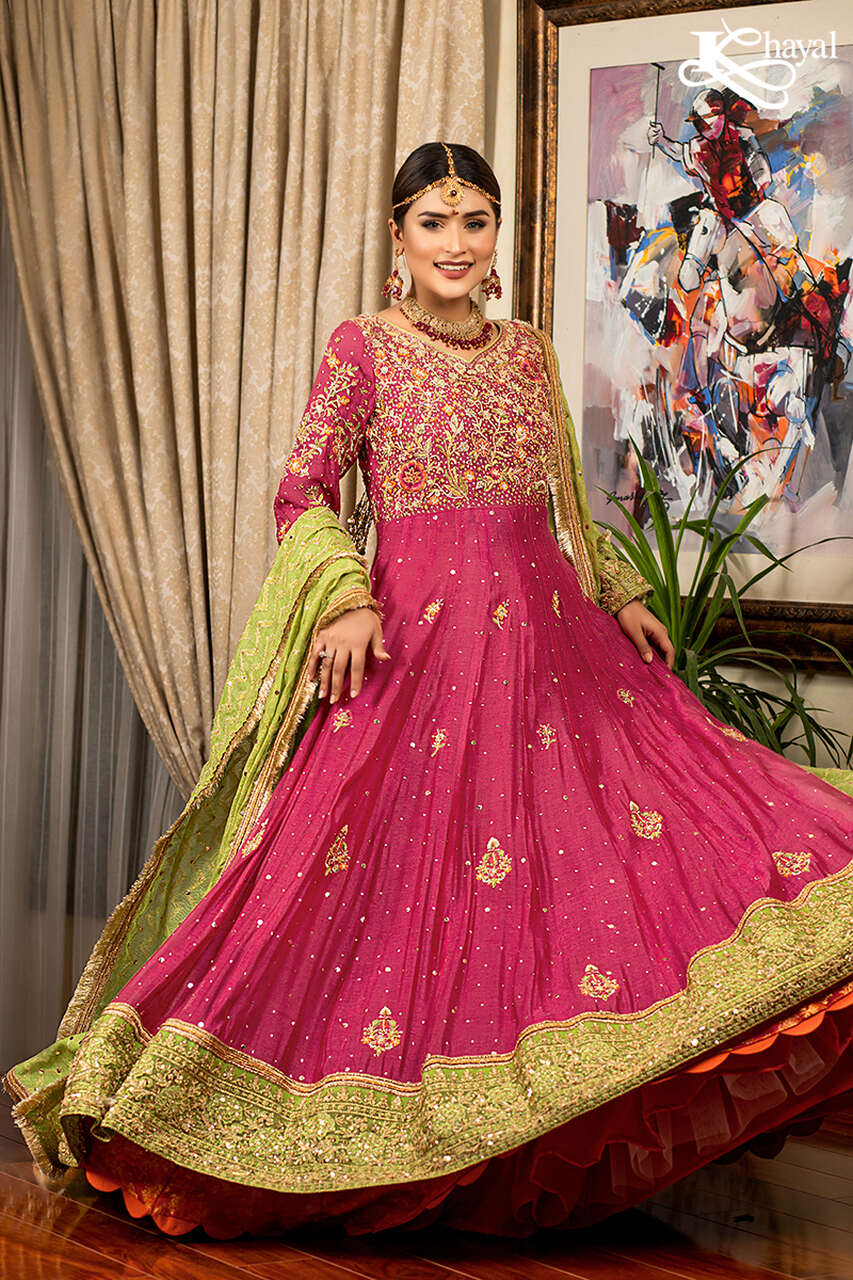 Watermelon Pink Peshwas with Green Dupatta